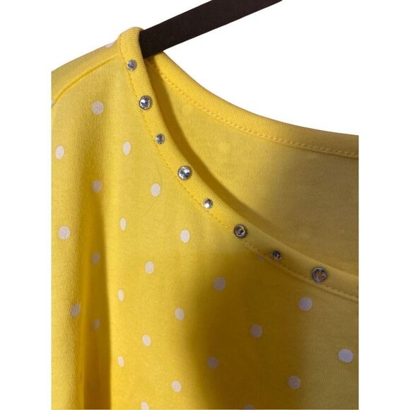 Quacker Factory Plus Size Women’s Yellow as Polka Dot Bling T Shirt Size 3X - Picture 3 of 5